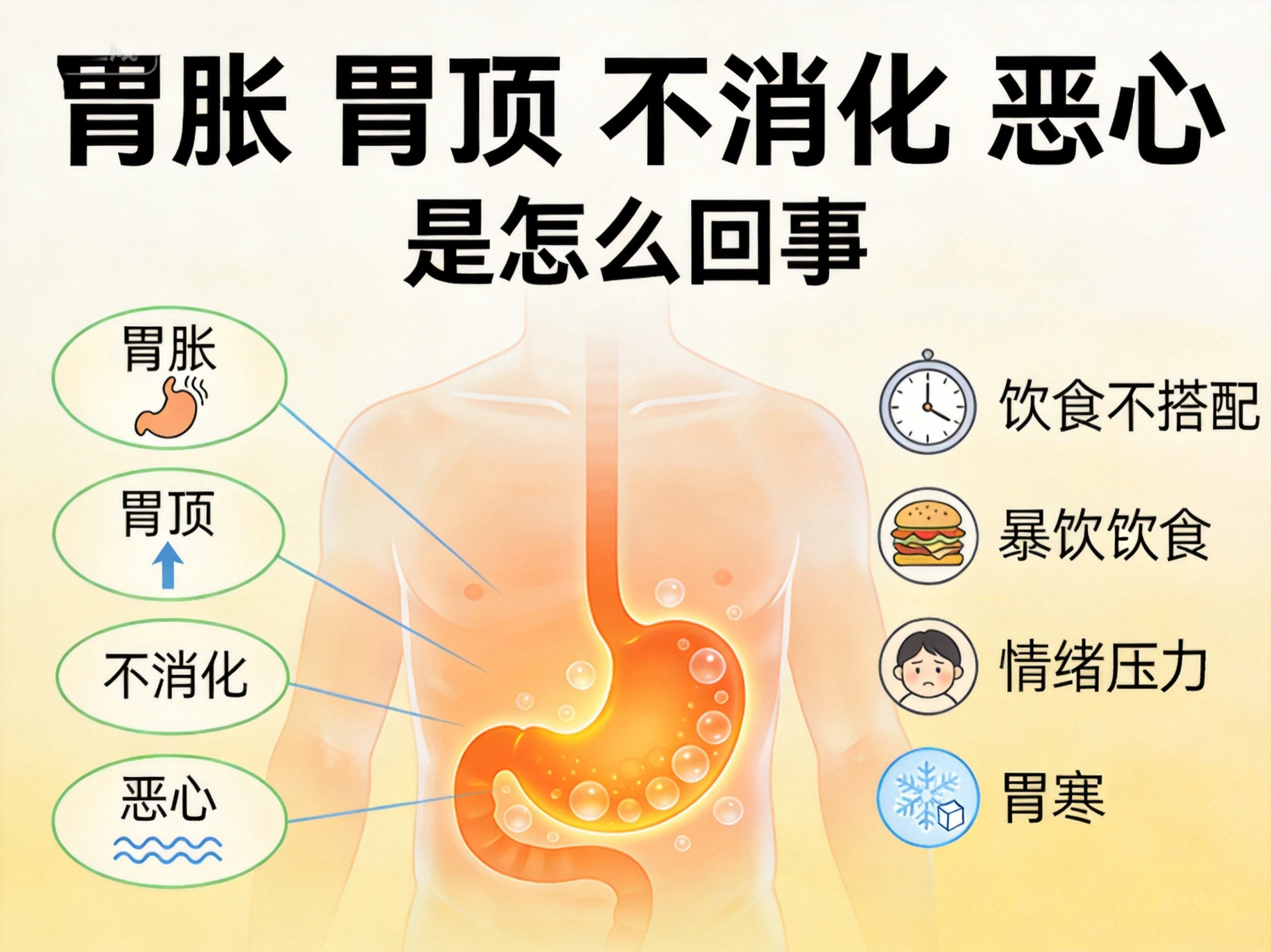 胃胀、胃顶、不消化、恶心是怎么回事